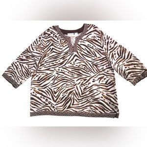 Alfred Dunner Zebra Print Top Brown & tan 1X